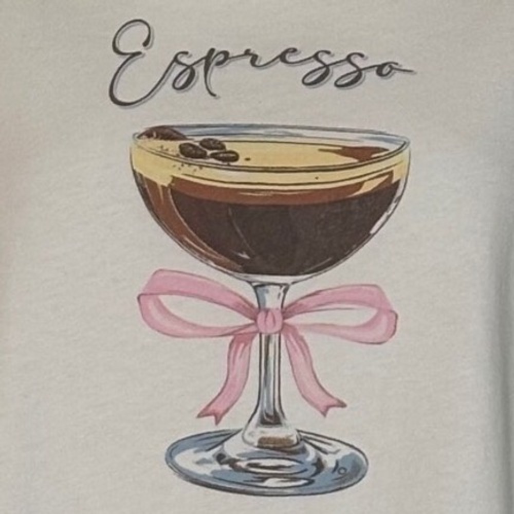 State of Mine Graphic T-Shirt Women XL White Espresso Martini Bow Like New